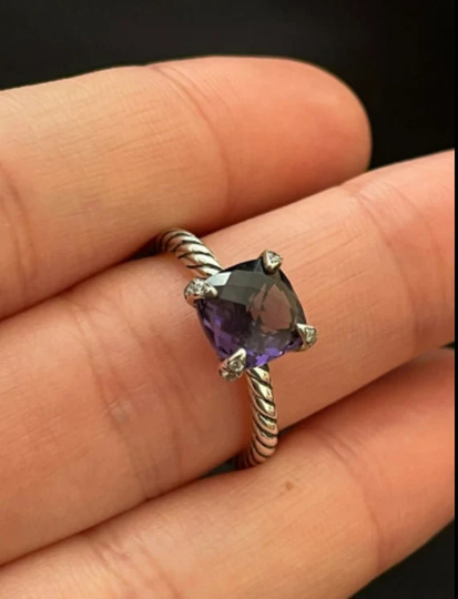 8mm David Yurman Chatelaine Ring With Amethyst & Diamonds Box