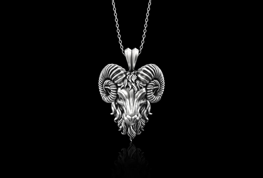 sterling Silver Aries Ram Head Pendant Necklace, Goat Rustic Farm, Father's Day Gift, Mens Jewelry, Best Gift Ideas, Gift For Him, No Chain
