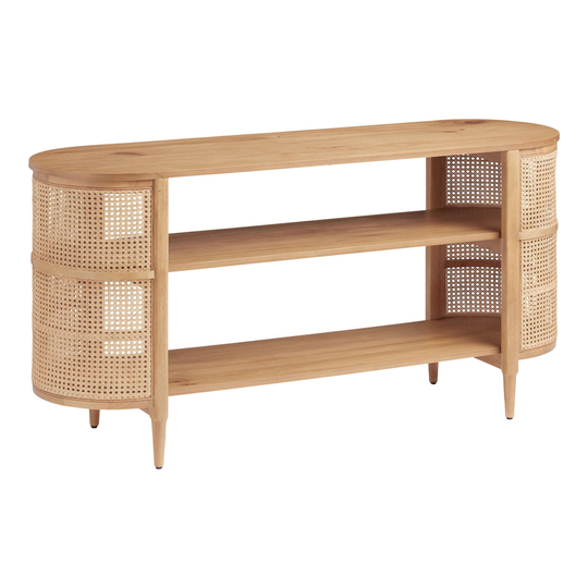 Low Natural Wood and Rattan Cane Cecile Bookshelf: Brown/Natural by World Market