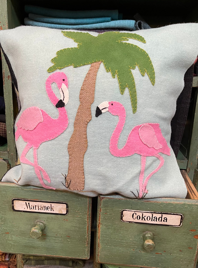 Pattern Only June Flamingos Pillow Wool Applique