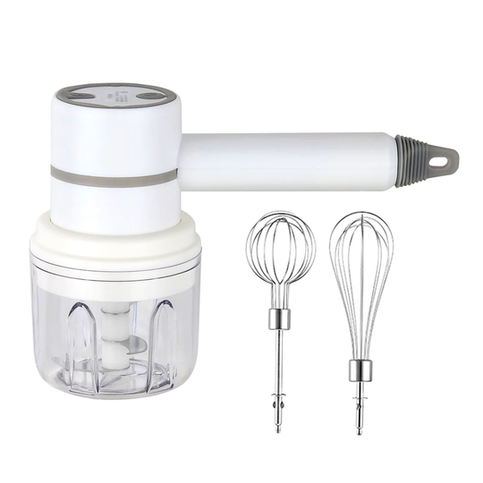 1 Set Egg Whisk Mini Versatile Stainless Steel 3-Speed Adjustable Electric Whisk Blender Kitchen Tool - white
