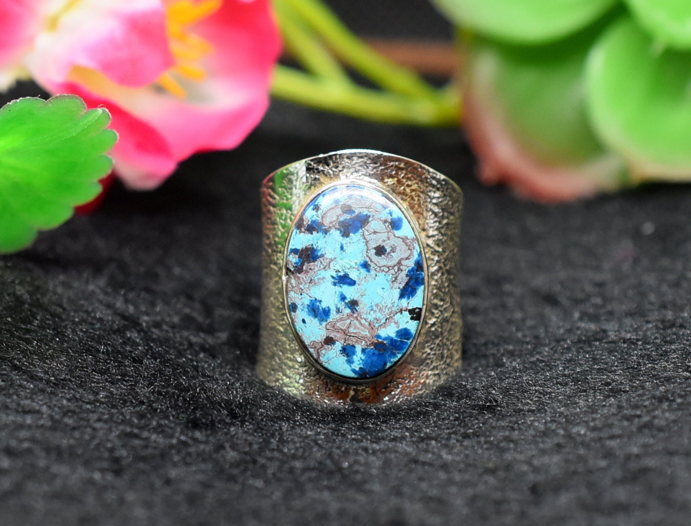 Azurite Minimum Size 7 Us Ring, Handmade Adjustable Birthstone Statement Big Stone Cabochon Ring Ready To Wear