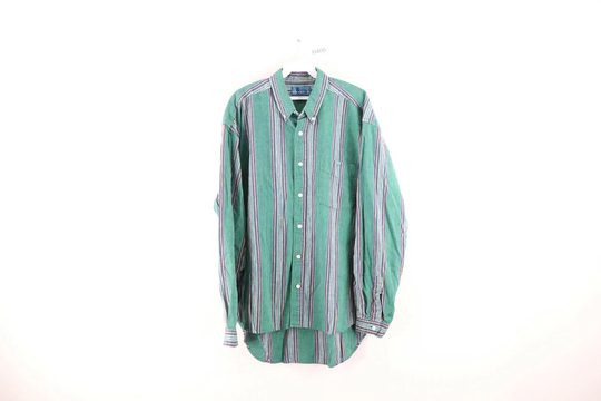90S Streetwear Mens Large Linen Blend Multicolor Striped Faded Button Shirt