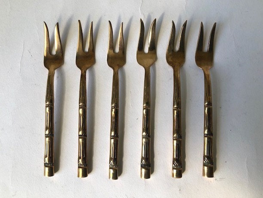 Set Of Six Thai Bronze Cocktail Forks