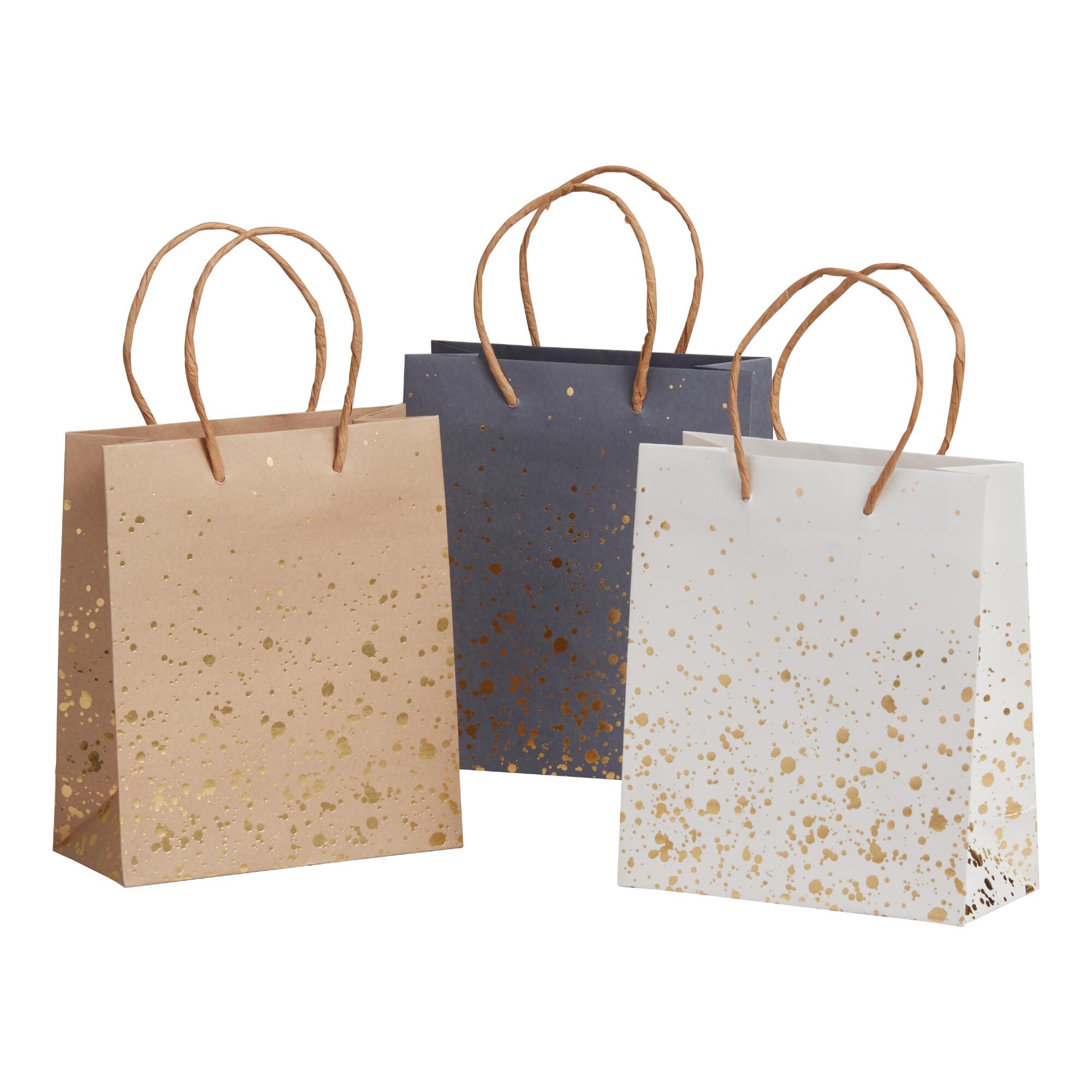 3 Pack Small Gold Foil Splatter Kraft Gift Bags Set of 2: Multi - Kraft Paper by World Market