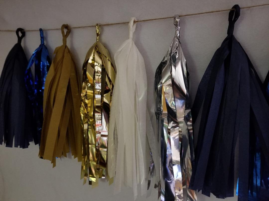 Fast Shipping, 10 Tassel Los Angeles La Rams Tissue Paper Garland, Football, Party Decor, Banner, Navy Blue Gold, Football