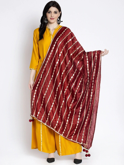 Women's Silk Blend Maroon Gotta Patti Embroidered Dupatta Free Shipping