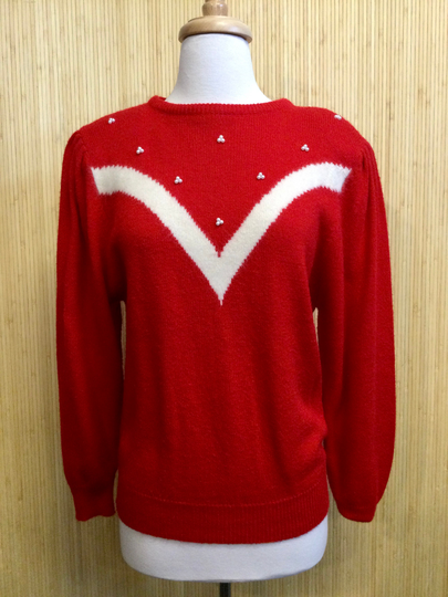 1980's Vintage Willow Bay Acrylic Blend Sweater With Puff Sleeves & Front Beading