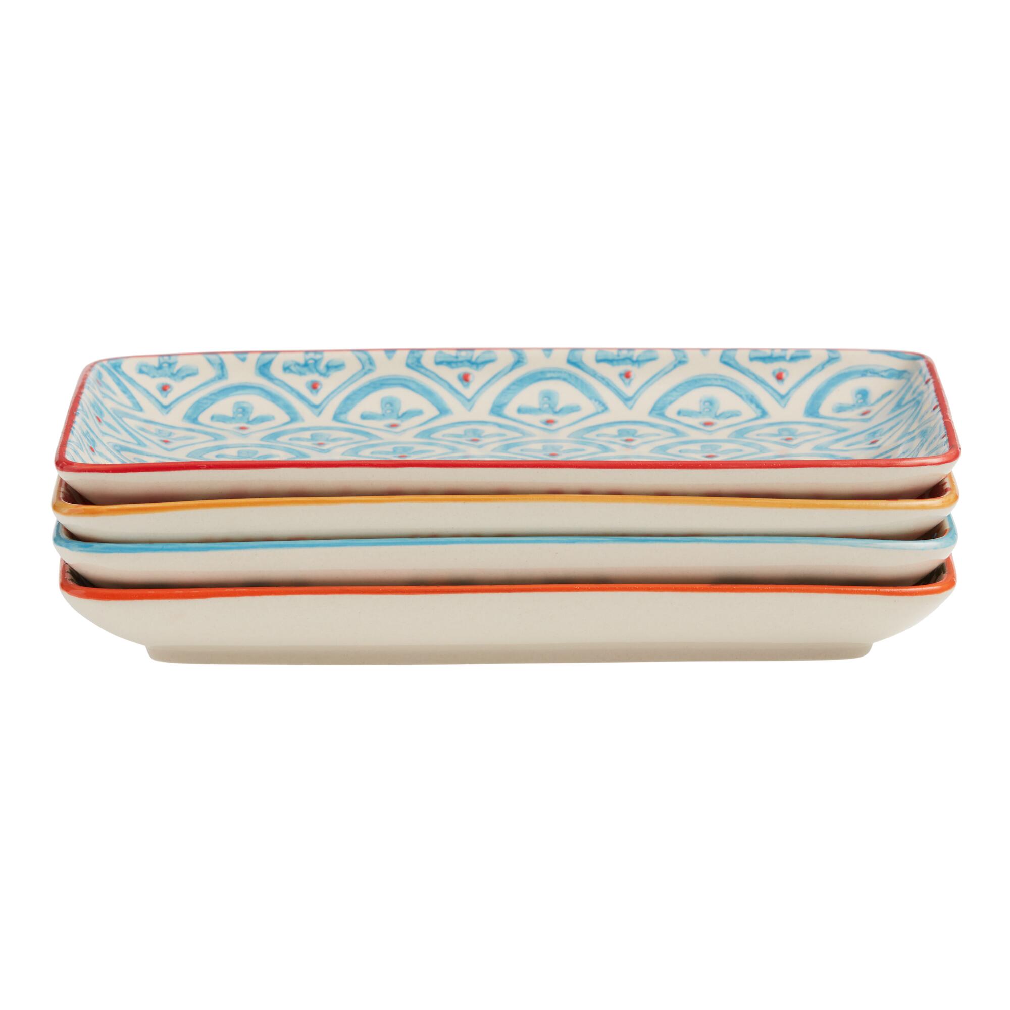 Rectangular Pad Print Sushi Plates Set of 4 - Porcelain by World Market