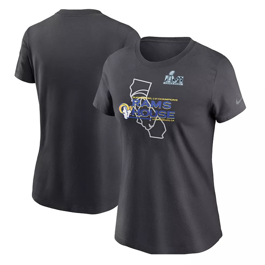 Women's Nike Anthracite Los Angeles Rams Super Bowl LVI Champions Hometown T-Shirt, Size: Small, Grey