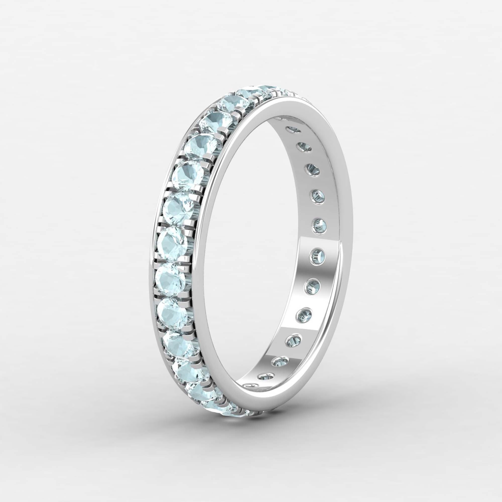Dainty Aquamarine Eternity Wedding Band, 14K Gold Ring, Art Deco Yellow Rings For Women