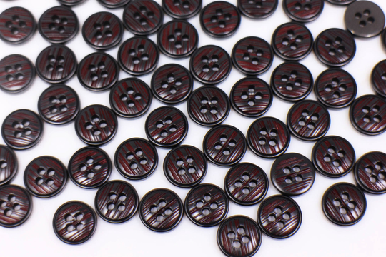 Red Black Striped Pattern Button, Business Shirt Small & Four Holes Sewing Blouse 11.5mm