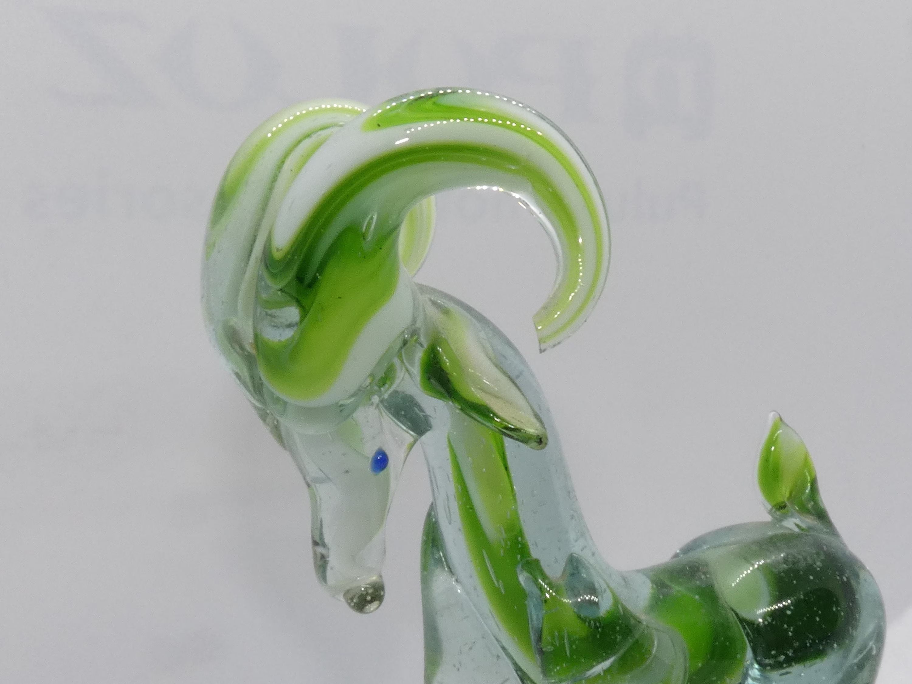 Vintage Swirl Green & White Murano Venetian Art Glass Ram Figurine - Italy Zodiac Aries Celestial