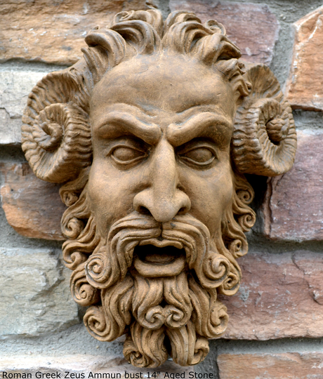 Roman Greek Zeus Ammun Bust Sculptural Wall Frieze Plaque Relief Www.neo-Mfg.com 12"