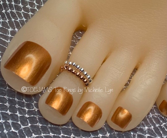 Dainty Silver Plated & Rose Gold Beaded Band Toe Rings, Elastic Stretch Bride Big Ring, Simple, Hippie Ring