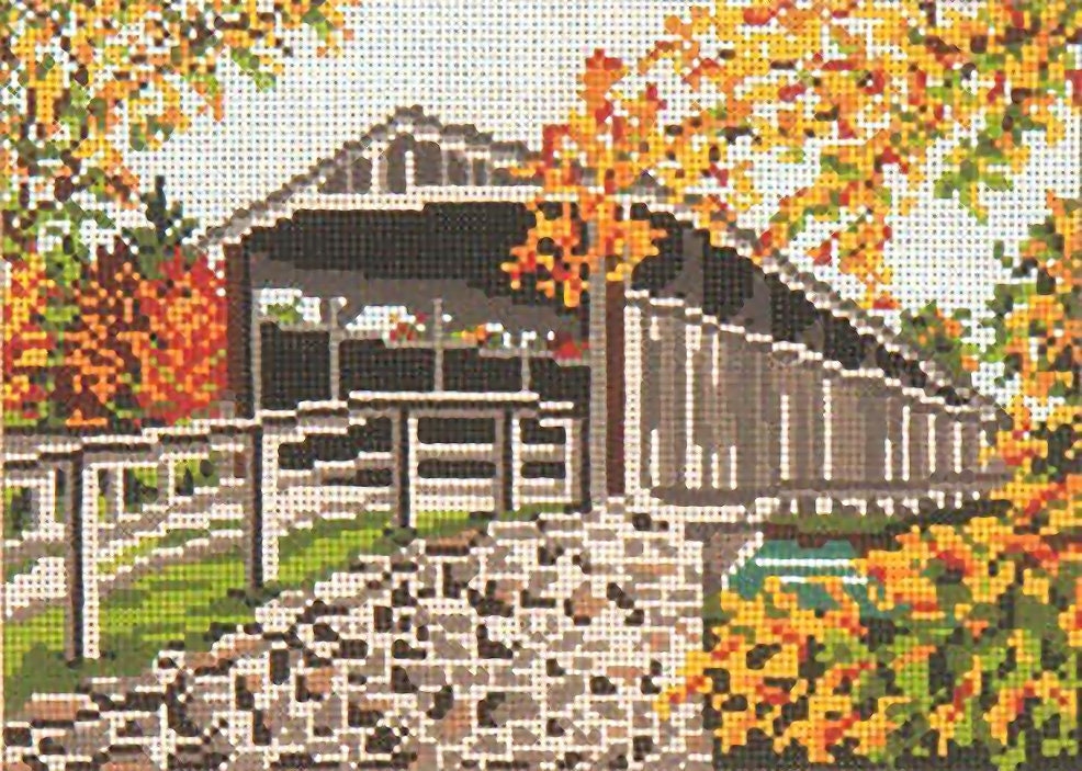 Needlepoint Handpainted Needle Crossings Covered Bridge Perrine Ny
