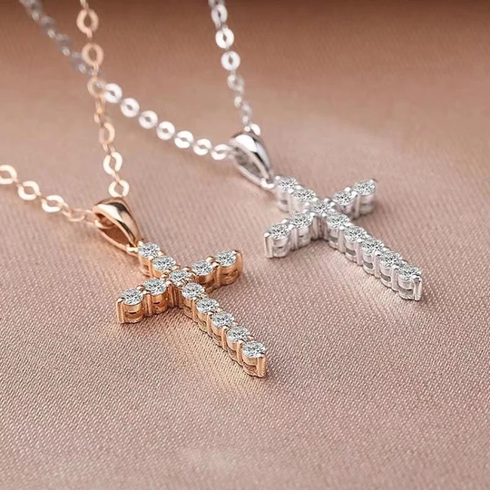 Certified Moissanite Religious Cross Necklace Style Silver 925 Women's Gift For Her | Anniversary Wedding 3mm Round