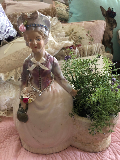Antique Plaster Planter. Marie Antoinette Planter, Embellished Rare Planter