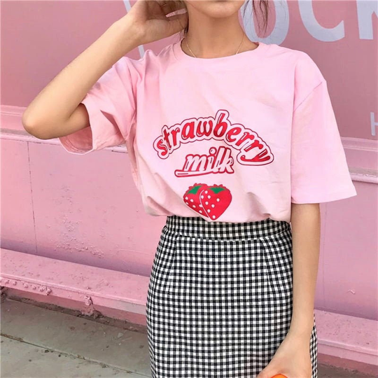 Kawaii Strawberry Milk Shirt -Kawaii Shirt, Aesthetic Shirt, Kawaii Clothing, Kawaii Clothes, Kawaii Tshirt, Aesthetic Clothing, Harajuku Clothing