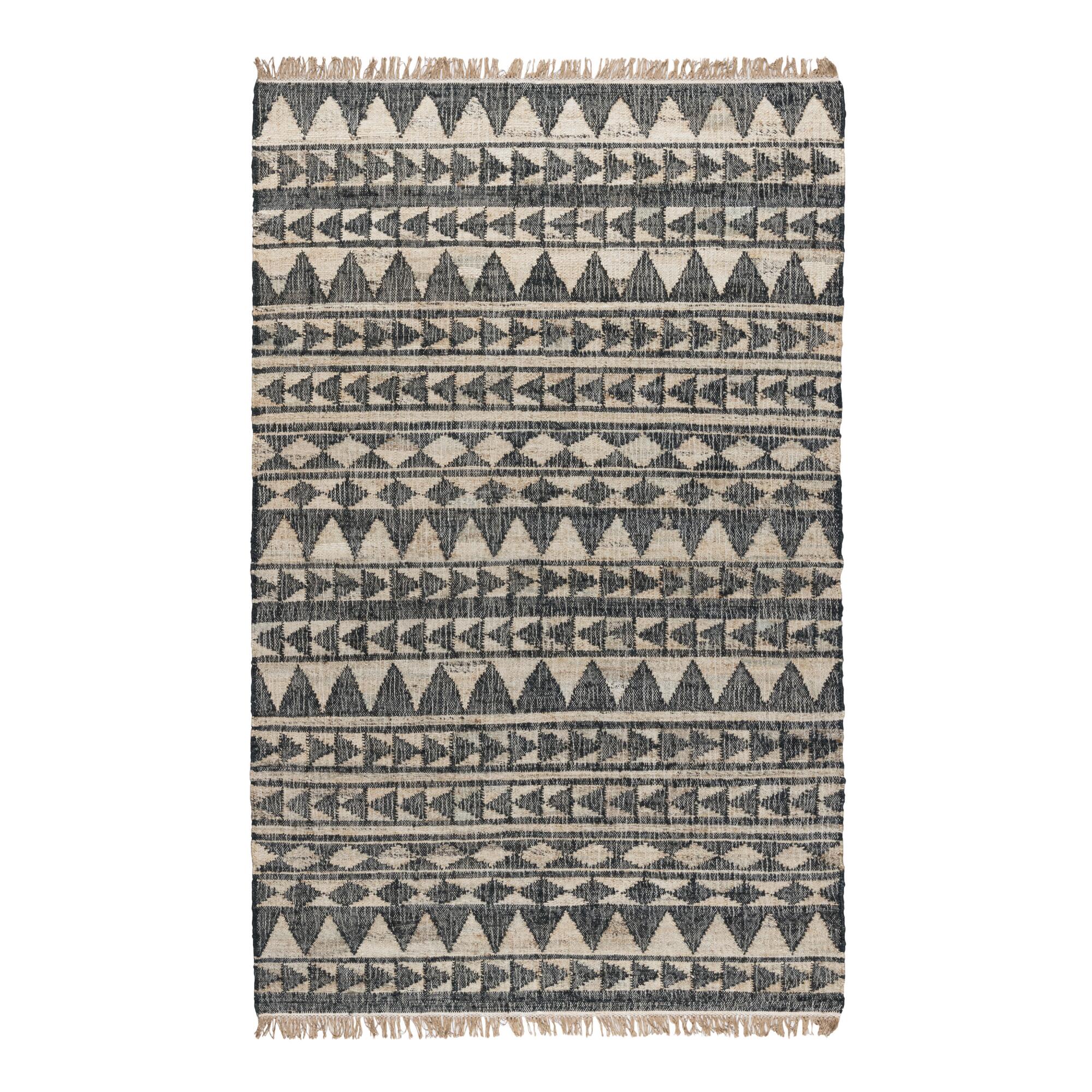 Black Geometric Stripe Flatweave Jute Rancho Area Rug - 5' x 8' by World Market