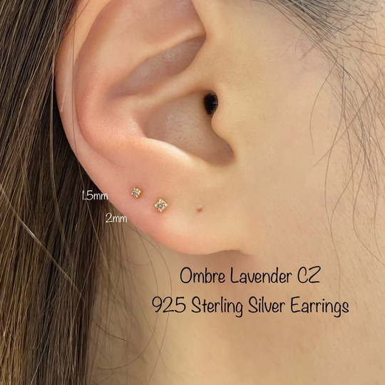 Teeny Tiny 1.5mm, 2mm Ombre Lavender Cz Studs 925 Sterling Silver Earrings, Minimalist Earrings