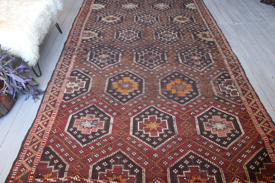 6'x11' Ft Vintage Ethnic Kilim, Mut Jijim Bohemian Turkish Anatolian Geometric Design Kilim