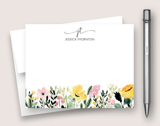 Personalized Note Card Set. Stationery Stationary Colorful Floral Dt3038