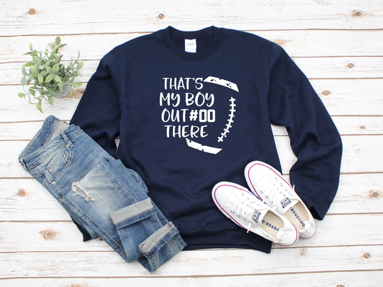 Custom # That's My Boy Heavy Blend Crewneck Sweatshirt, Game Day Sweater, Football Mom Sports Sweater