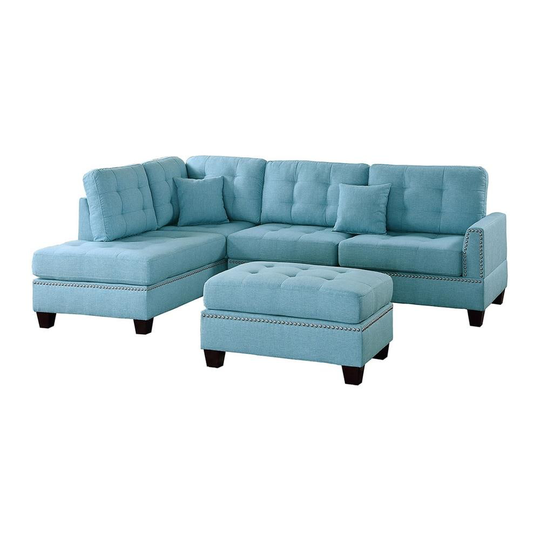 Poundex Adolph Casual 3-Piece Polyester/Polyester Blend Light Blue Living Room Set | F6505