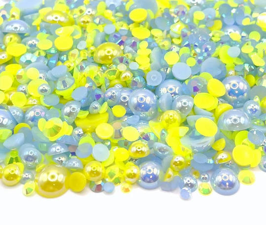 Pastel Baby Shower Blend Rhinestone Mix 2mm-10mm Flatback Jelly Resin | Faux Pearls Rhinestones Mixed Sizes Blue Yellow
