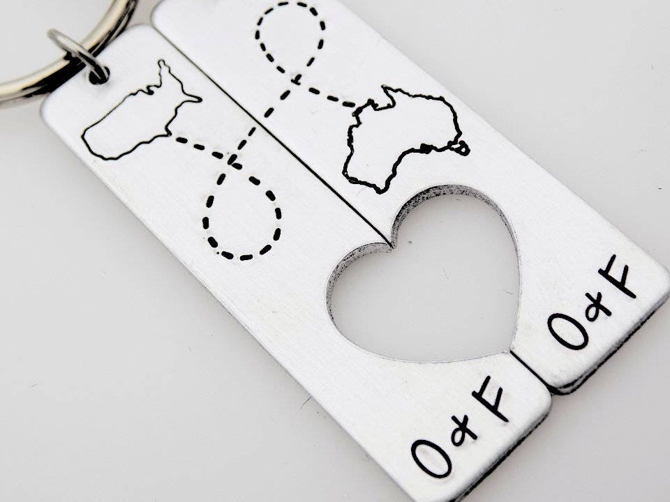 Long Distance States Map Country Relationship Love Best Friends Family Bff Matching Set Heart Couples His Her Ldrship Gift Keychain