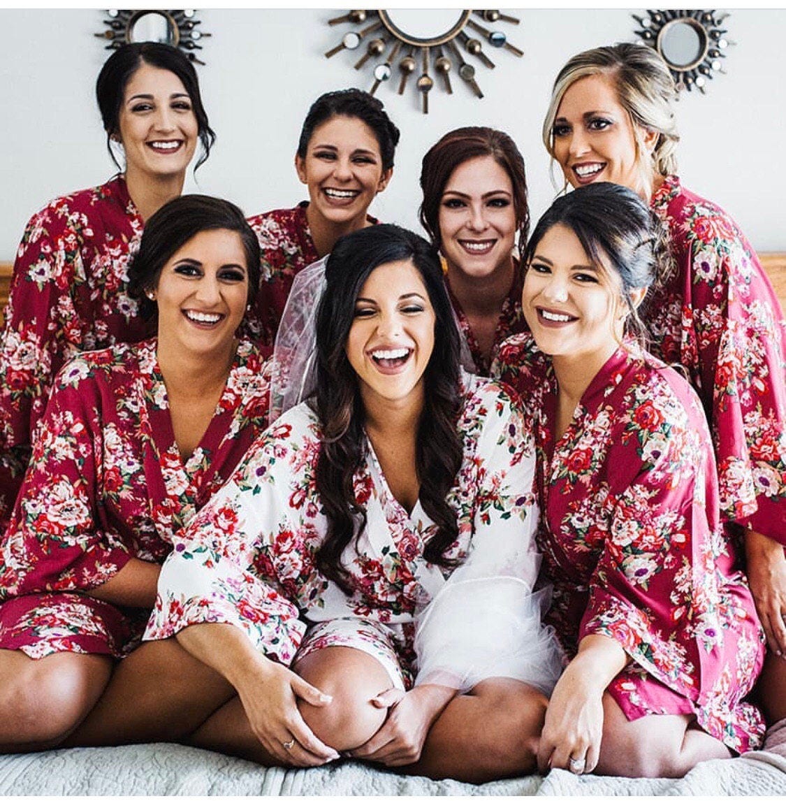 Bridesmaid Robes, Gift, Wedding Personalized Set Of Kimono Robe, Bridal Party Floral Robes