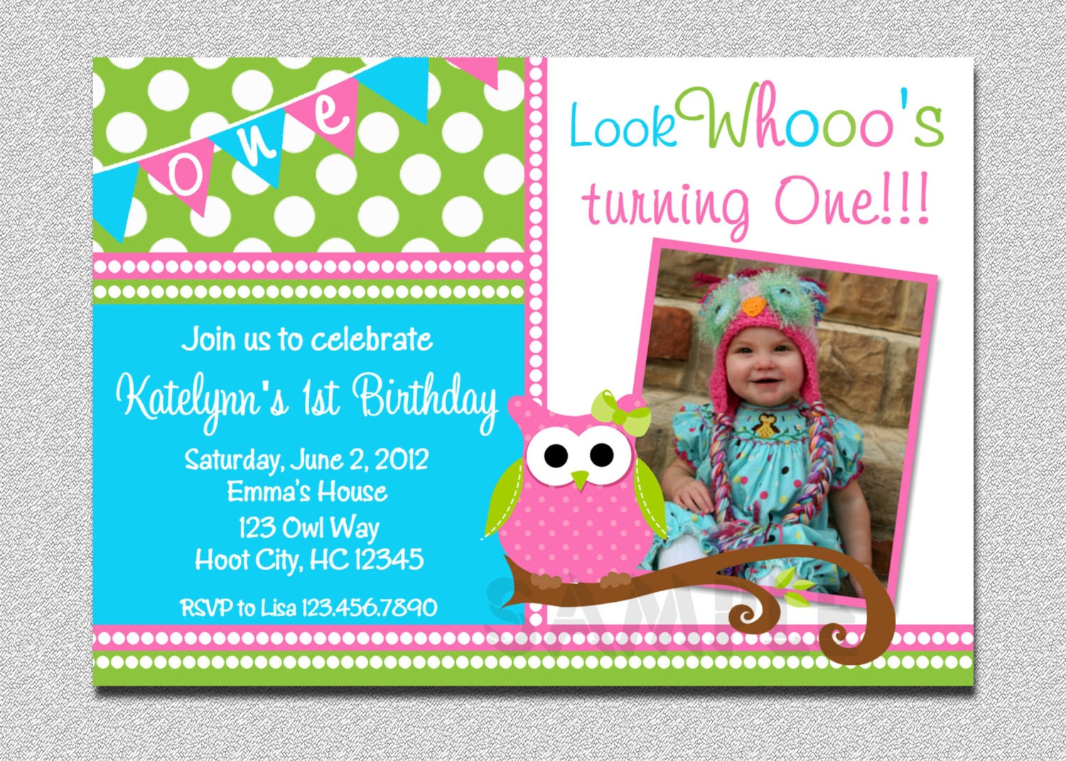 Owl Birthday Invitation, Party Girls Party, Invitations