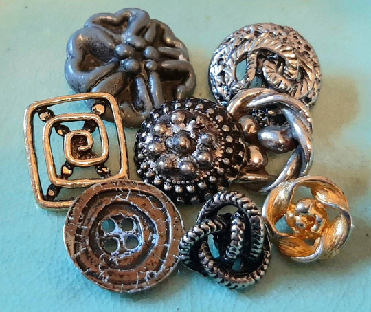 8x Mixed Metal Brutalist Buttons... 14-25mm...mid Century Lot... Heavily Textured