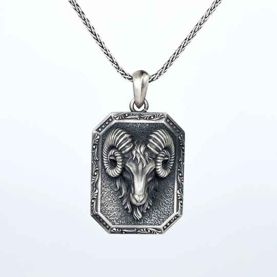 Personalized Ram Head Necklace New Year Gifts For Men Silver Pendant Aries Gift, Zodiac Sign, April Birthday Him Women's