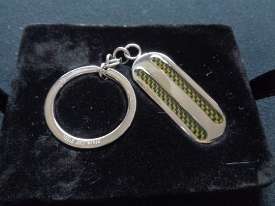 Speidel Key Ring Holder Chain Polished Finish Stainless Steel & Clear Yellow Black Lucite Accents Geometric Designs Men's Father's Day Gifts
