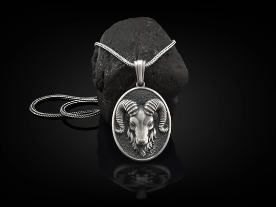 Aries Ram Handmade Sterling Silver Men Charm Necklace, Zodiac Sign Jewelry, Pendant, Horoscope Animal Necklace