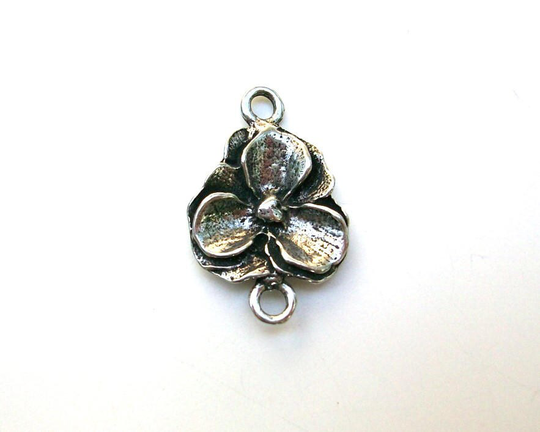 Pansy Charm, Pendant, Flower Britannium Silver Jewelry, Connector