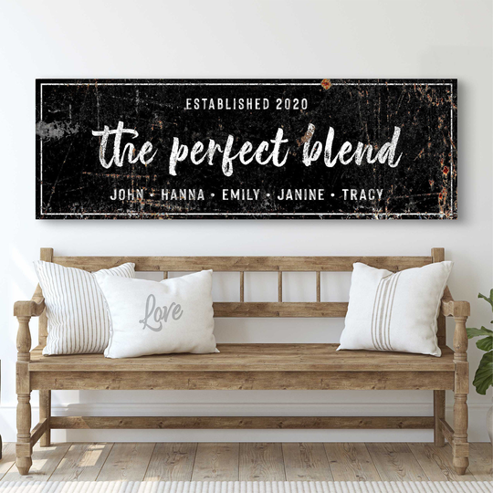 The Perfect Blend Sign Established Personalized Blended Family Name Living Room Wall Art Décor Rustic Home Canvas Decor