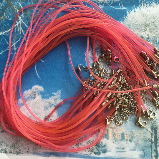 High Quality 17Pcs 16-18 Inch Adj 2mm Hot Pink Rubber Cord Necklace With Lobster Clasp & Extention Chain