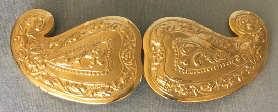Monumental 9" Accessocraft Signed Byzantine Etruscan Carved Paisley Belt Buckle Gold Metal Vintage Designer Runway Couture Big Statement
