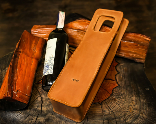 Personalized Leather Wine Caddy, Hand Crafted Holder, Monogrammed Sleeve, Accessories