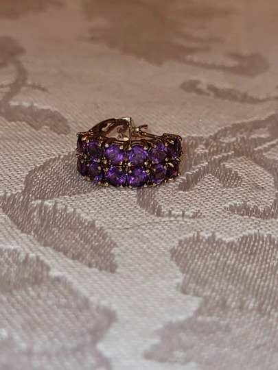 14K Yellow Amethyst Hoop Earring,, Single Earring