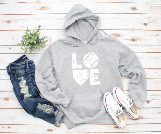 Love Baseball Distressed Heavy Blend Hooded Sweatshirt Hoodie, Mom Game Day Day, Mom, 12 Colors
