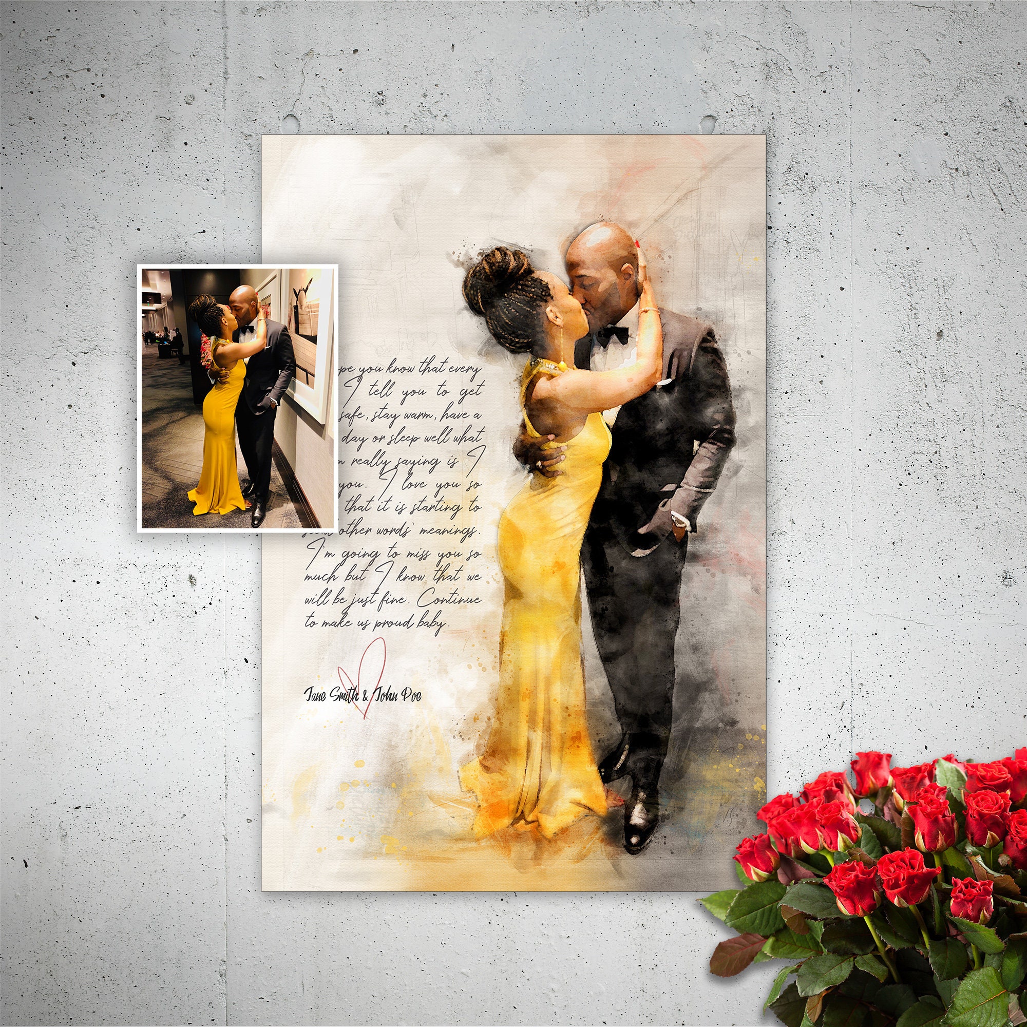 Custom Couple Portrait, Gift For Her, For Him, Anniversary Gift, Romantic Wedding Engagement Birthday Artwork