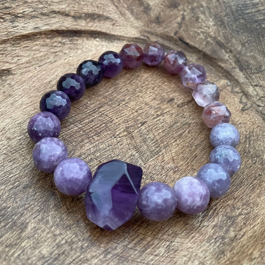 Chunky Bewitched Bracelet | Amethyst, Lepidolite + Melody Stone 10mm Spiritual Junkies Yoga Meditation Mala Beads
