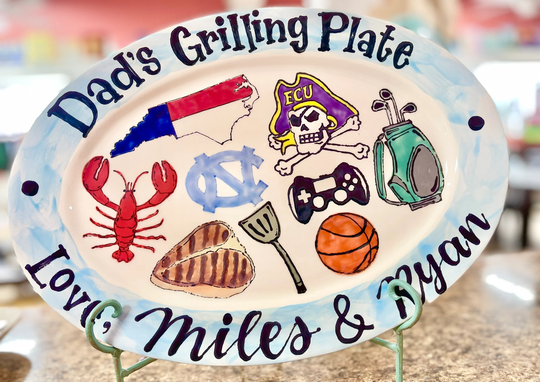Ceramic Custom Grillmaster Fathers Day Birthday Grilling Platter Grandpa Dad Tar Heels Seafood Gamer Carolina University Basketball
