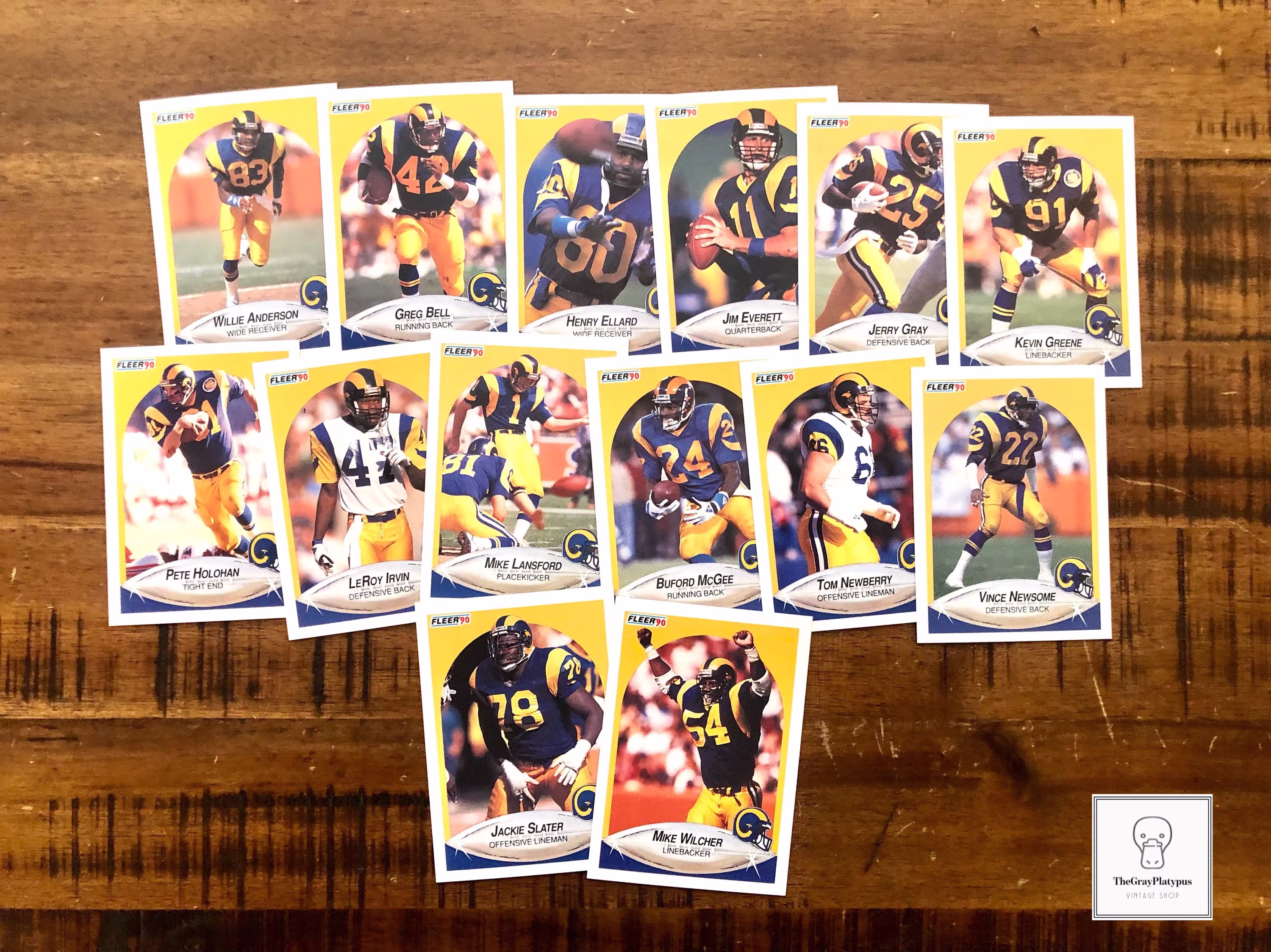 Complete 1990 Los Angeles Rams Fleer Team Set/14 Total Football Cards Everett La Gift Case Fresh Near Mint Condition