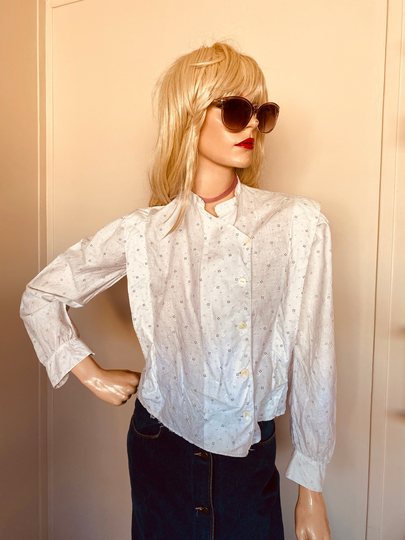 Antique Beautiful Victorian Cotton Print Blouse 1890S Vintage