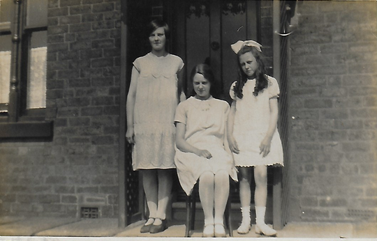 Rppc, Vintage Photo, On The Back Doorstep, Sisters, 20S Dresses, Hair Bow, Ankle Socks, Yard, Social History